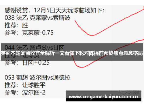 英超本轮冬窗收官全解析一文看懂下轮对阵提前预热焦点悬念格局 英超本轮冬窗收官全解析一文看懂下轮对阵提前预热焦点悬念格局
